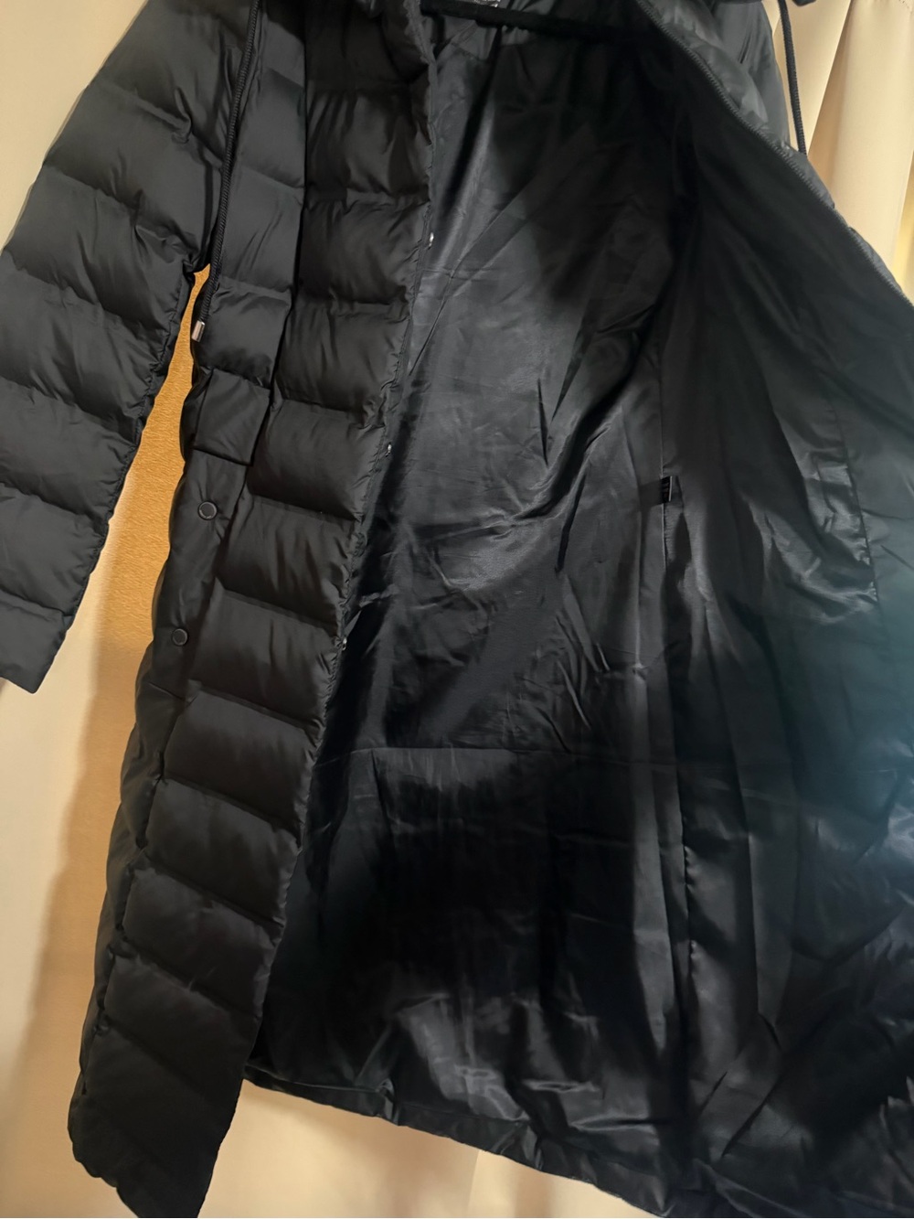 Kenneth Cole Black Long Quilted Puffer Coat with Hood - Picture 6 of 7